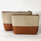 Oat & Tan Faux Leather Pouch