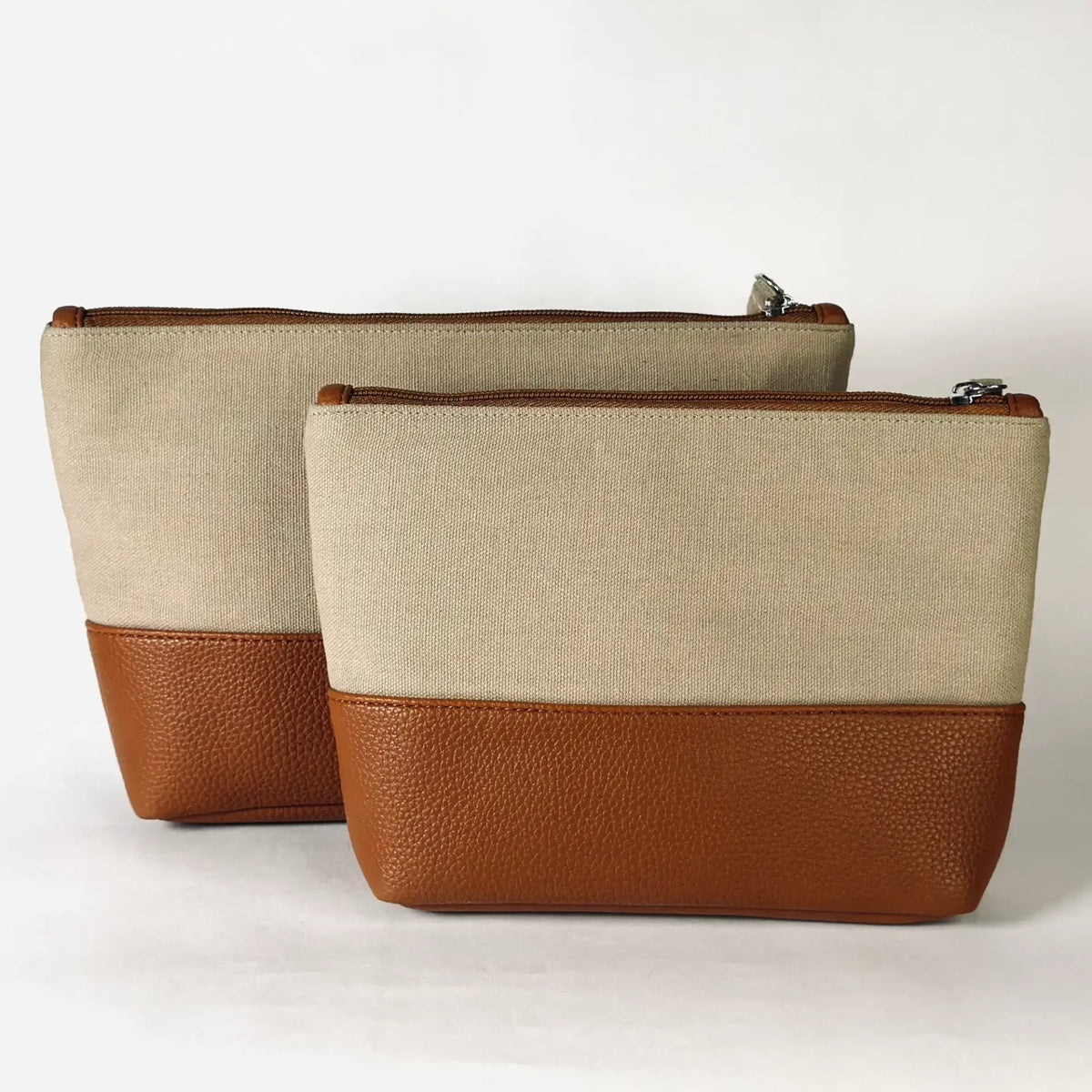 Oat & Tan Faux Leather Pouch
